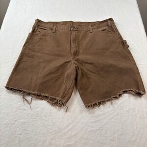 Dickies Carpenter Shorts Mens 40 Brown Good Raw Hem Duck Canvas DU336RTB